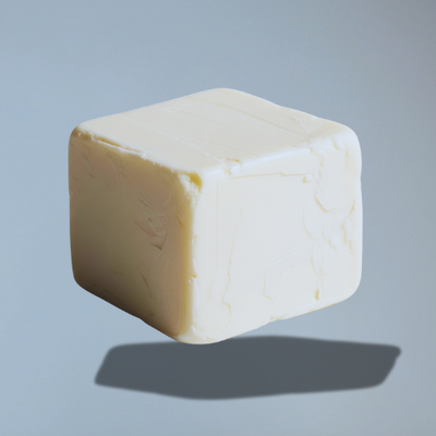 Block of butter on a light blue background